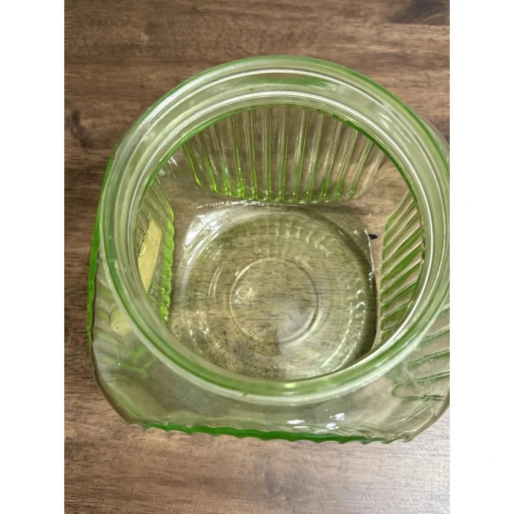 Anchor Hocking Hoosier Green Uranium Depression Glass Cookie Jar Ribbed Label